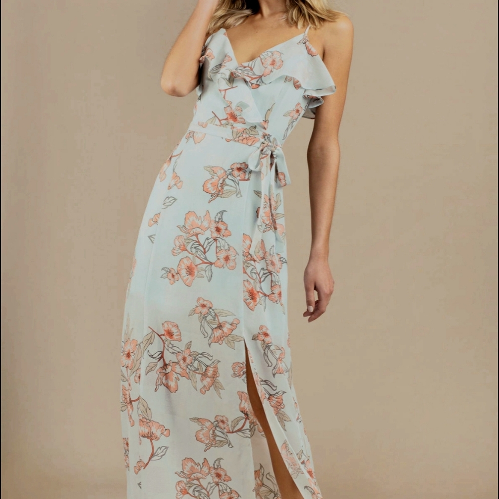 J.O.A Mint Floral Print Maxi Dress